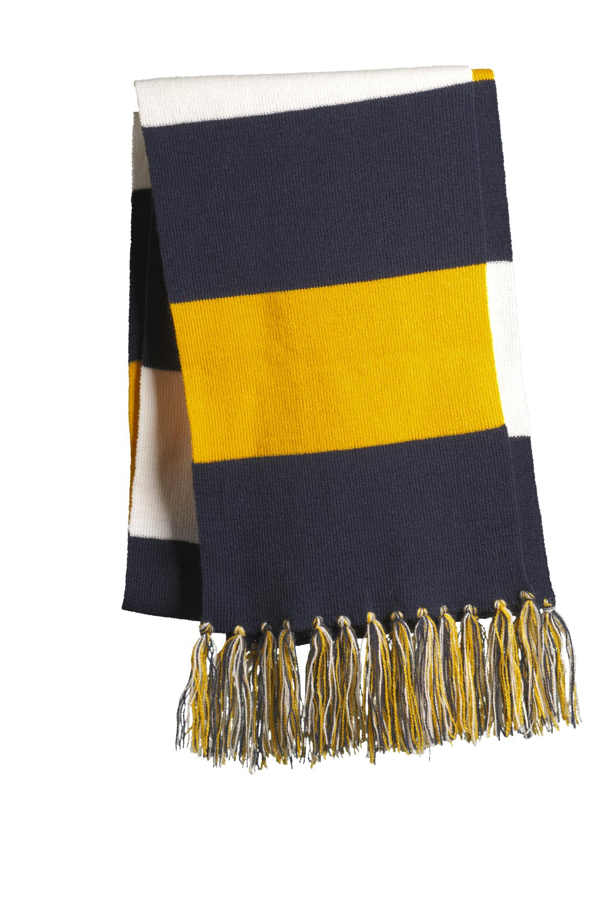 Sport-Tek Spectator Scarf - True Navy/ Gold/ White