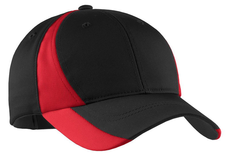 Sport-Tek Dry Zone Nylon Colorblock Cap - Black/ True Red