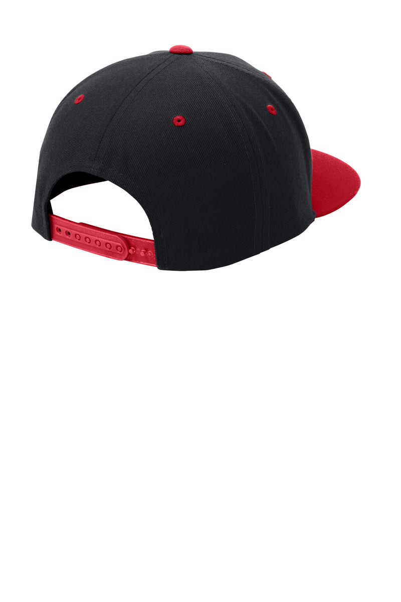 Sport-Tek YP Classics Flat Bill Snapback Cap - Black/ True Red