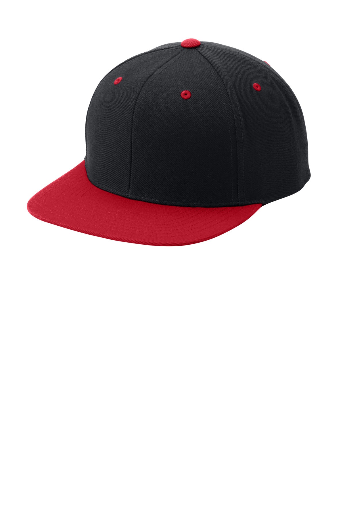 Sport-Tek YP Classics Flat Bill Snapback Cap - Black/ True Red