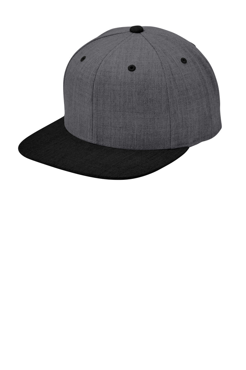 Sport-Tek YP Classics Flat Bill Snapback Cap - Dark Heather Grey/ Black