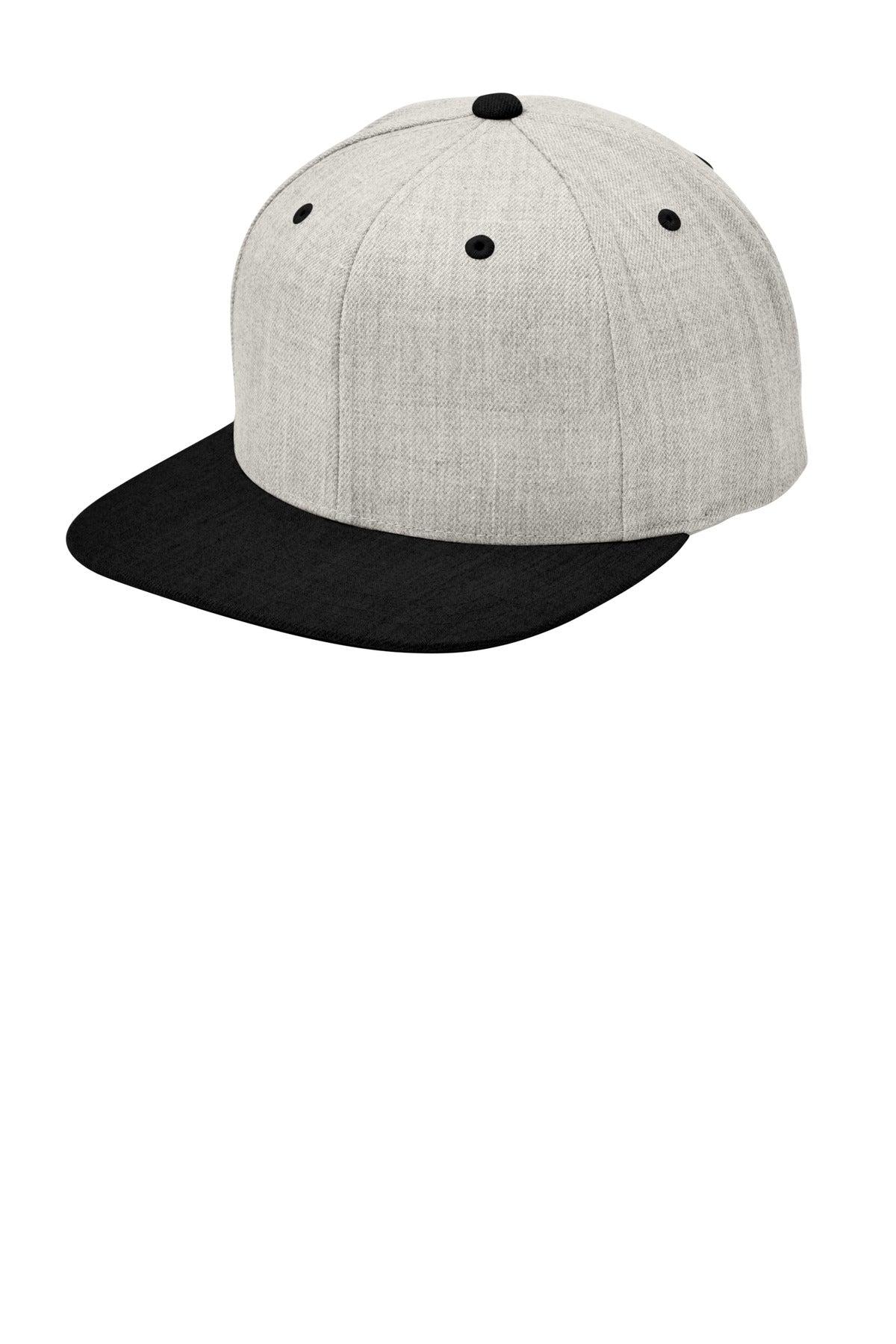 Sport-Tek YP Classics Flat Bill Snapback Cap - Heather Grey/ Black