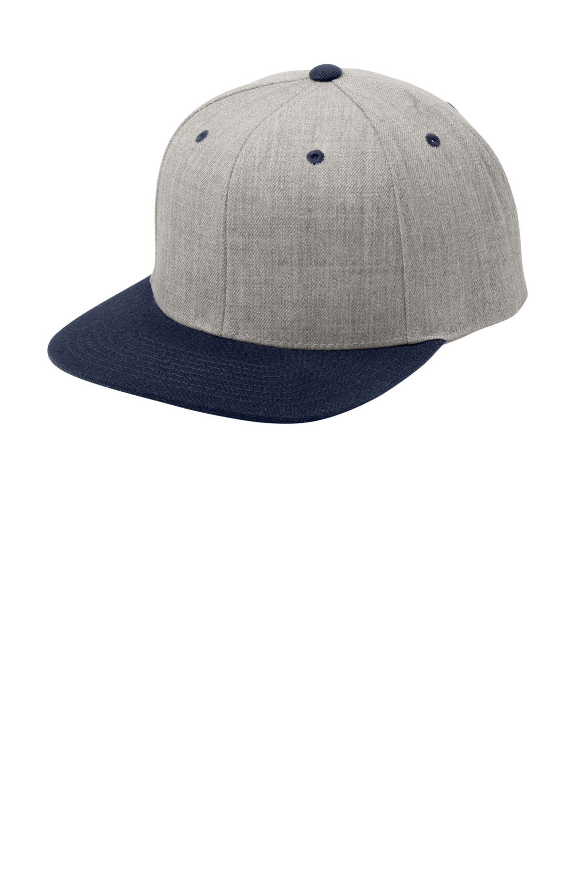 Sport-Tek YP Classics Flat Bill Snapback Cap - Heather Grey/ True Navy