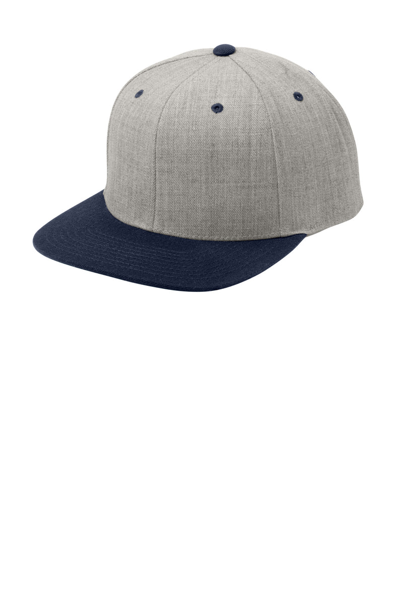 Sport-Tek YP Classics Flat Bill Snapback Cap - Heather Grey/ True Navy