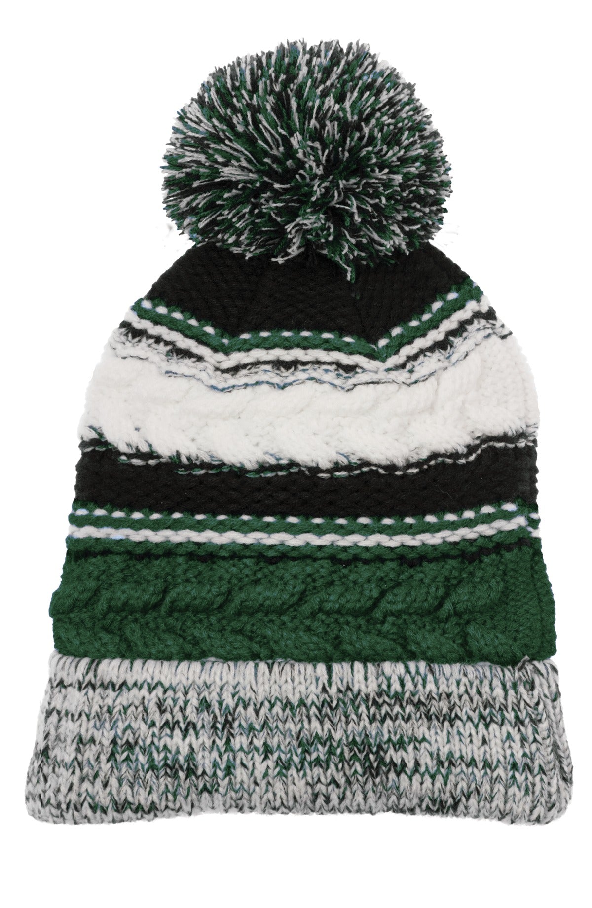 Sport-Tek Pom Pom Team Beanie - Forest Green/ Black/ White