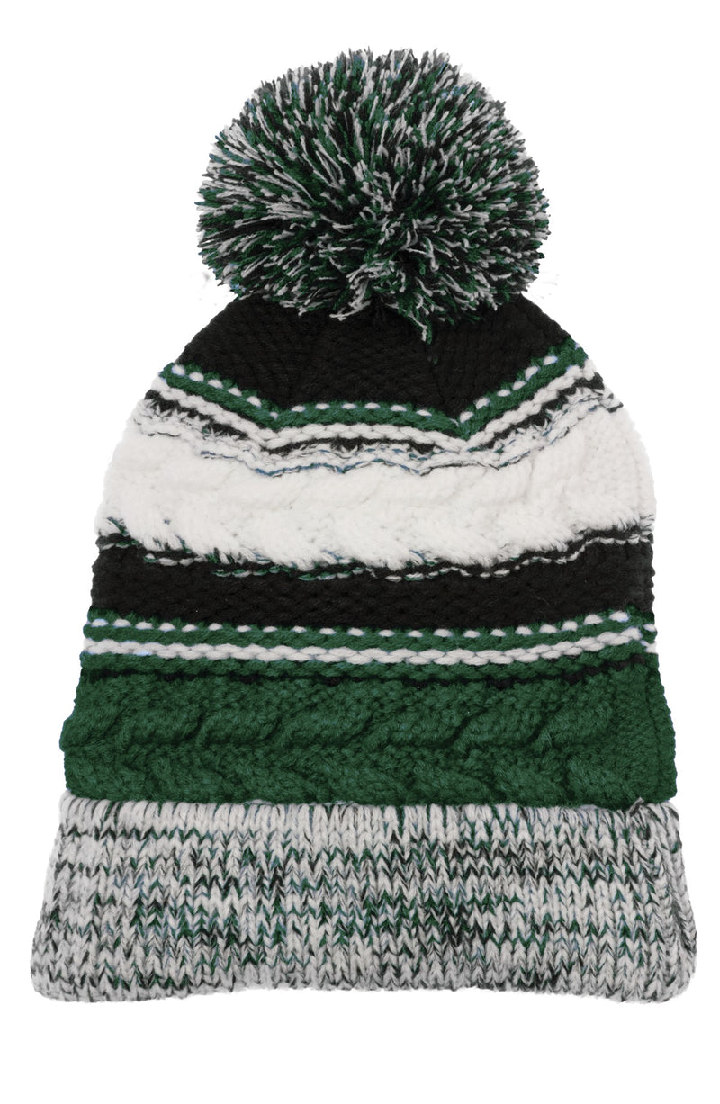 Sport-Tek Pom Pom Team Beanie - Forest Green/ Black/ White