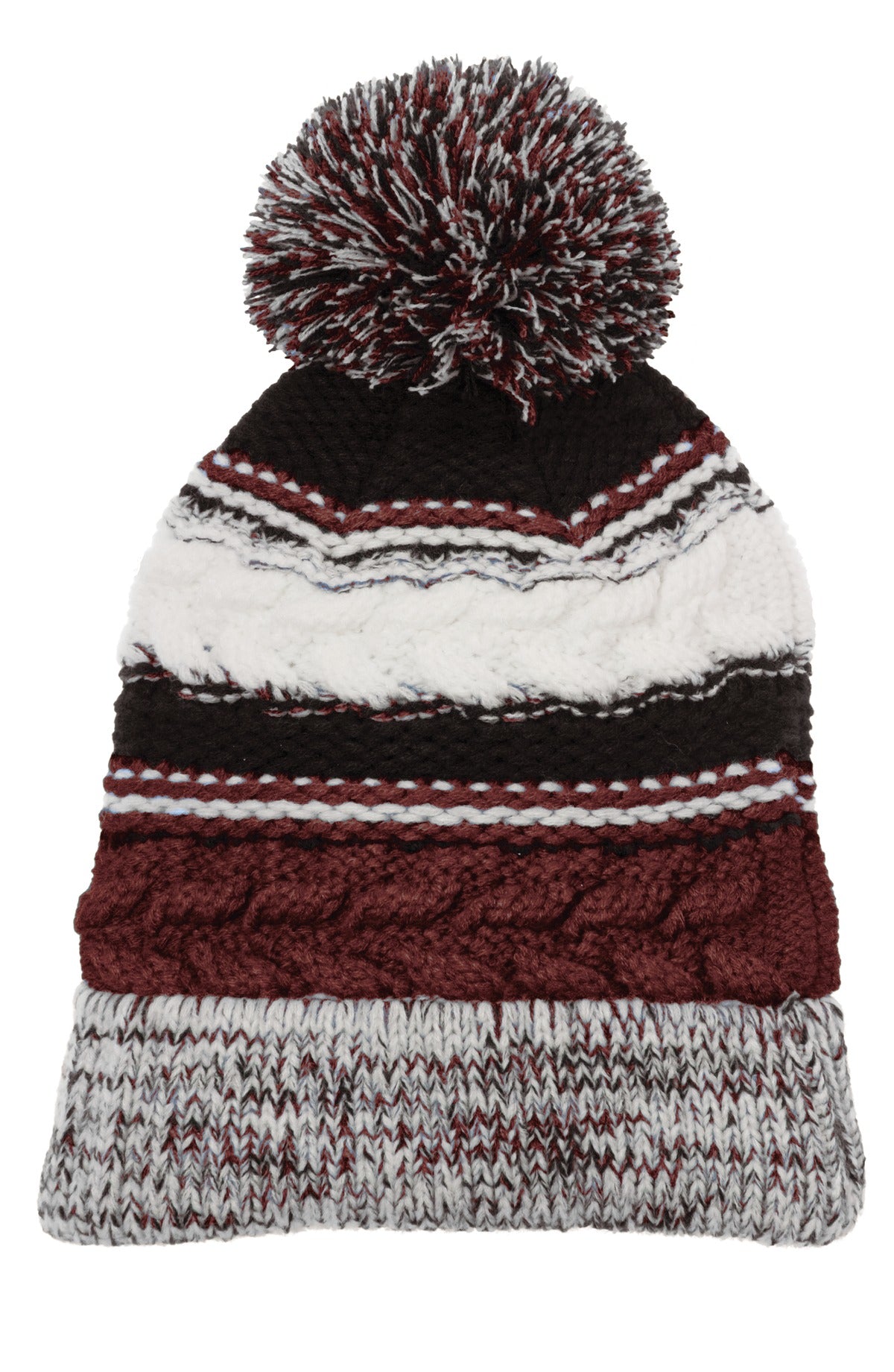 Sport-Tek Pom Pom Team Beanie - Maroon/ Black/ White