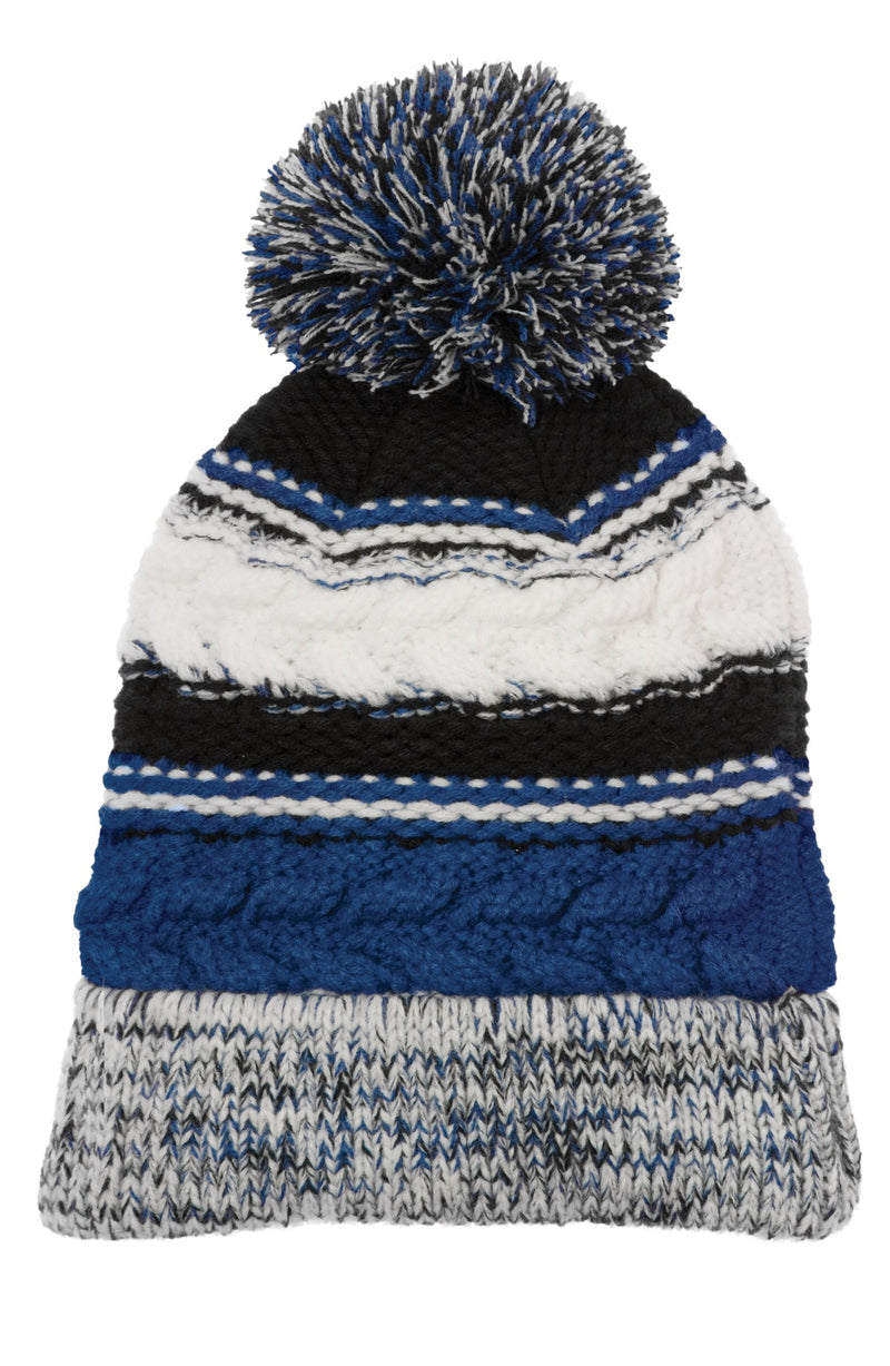Sport-Tek Pom Pom Team Beanie - True Royal/ Black/ White