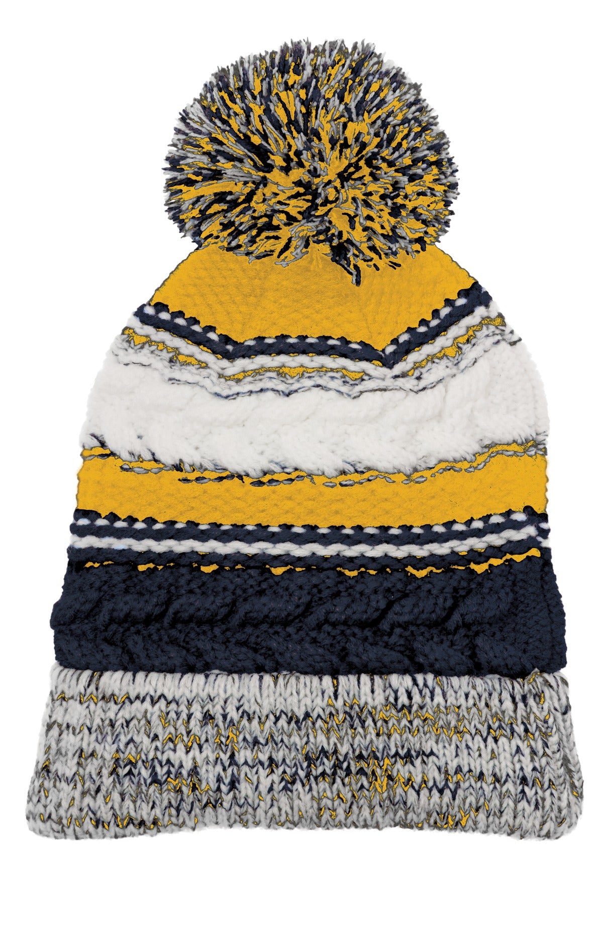 Sport-Tek Pom Pom Team Beanie - True Navy/ Gold/ White