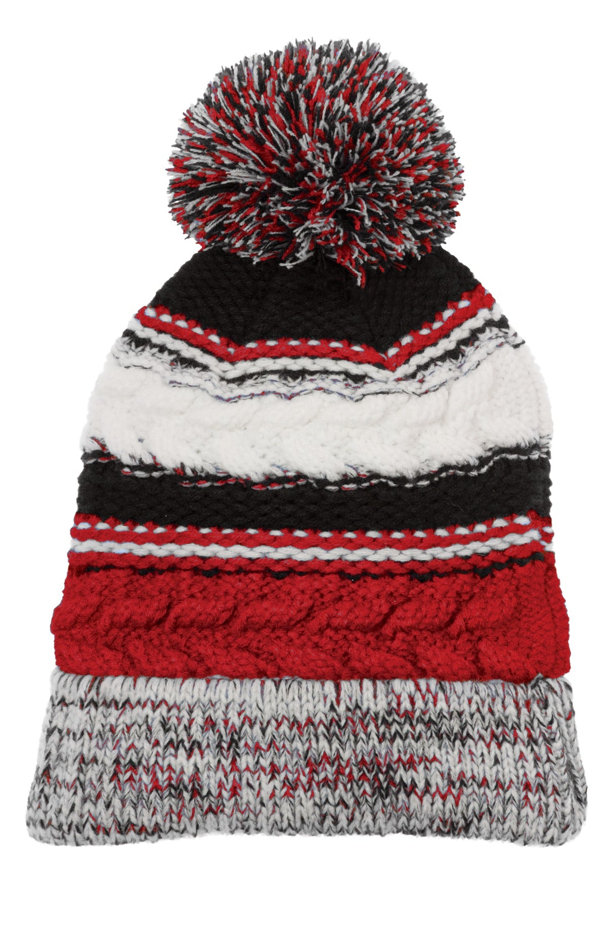 Sport-Tek Pom Pom Team Beanie - True Red/ Black/ White