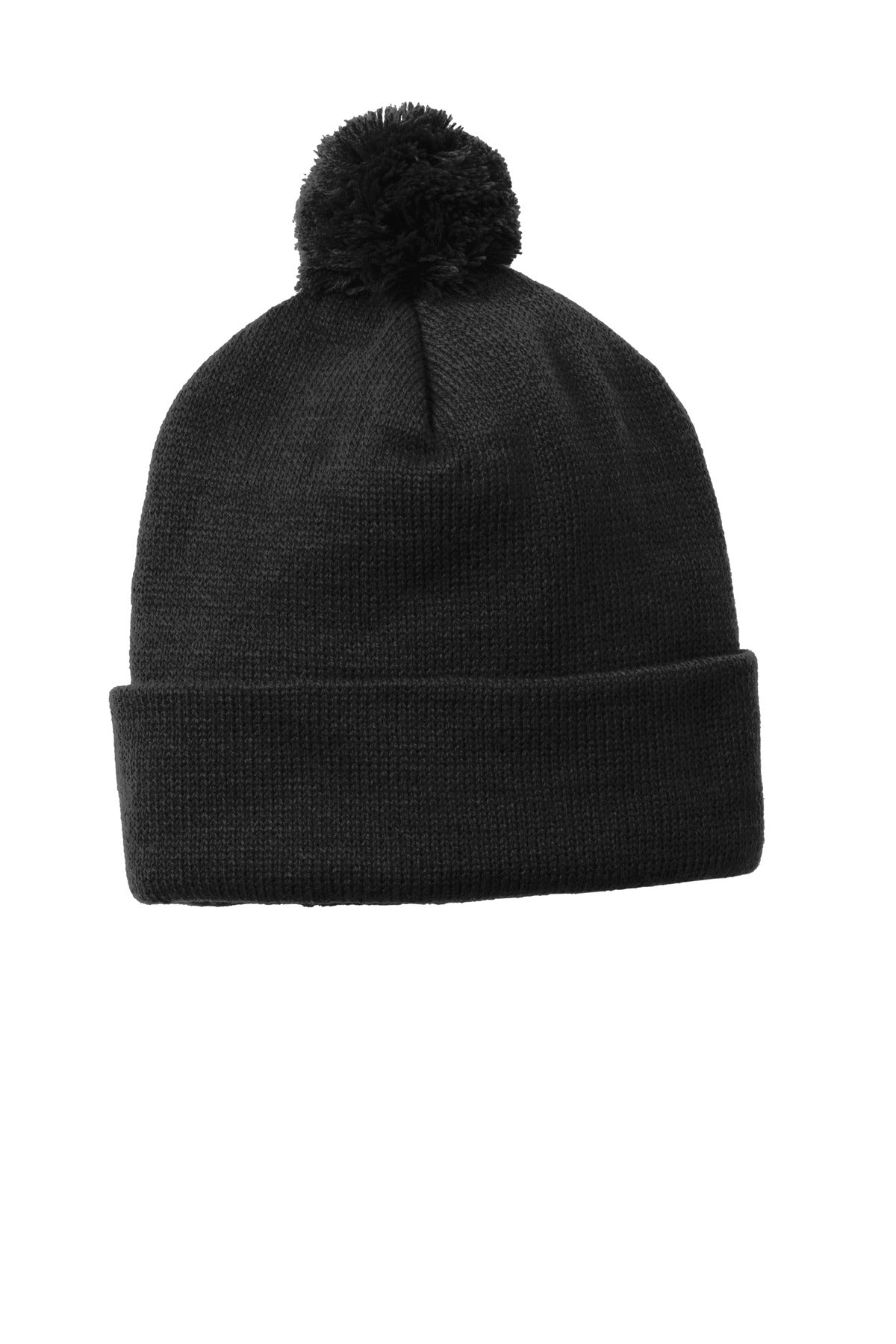Sport-Tek  Solid Pom Pom Beanie - Black
