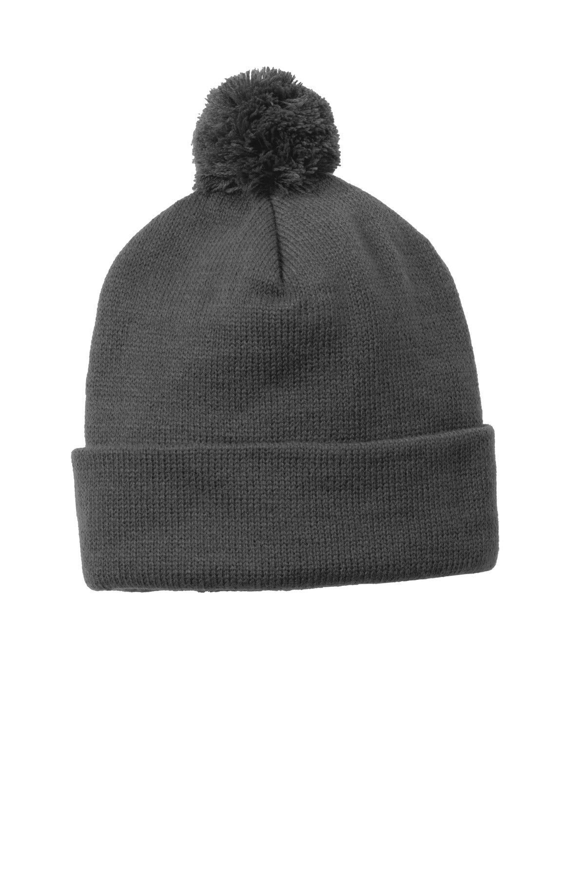 Sport-Tek  Solid Pom Pom Beanie - Iron Grey