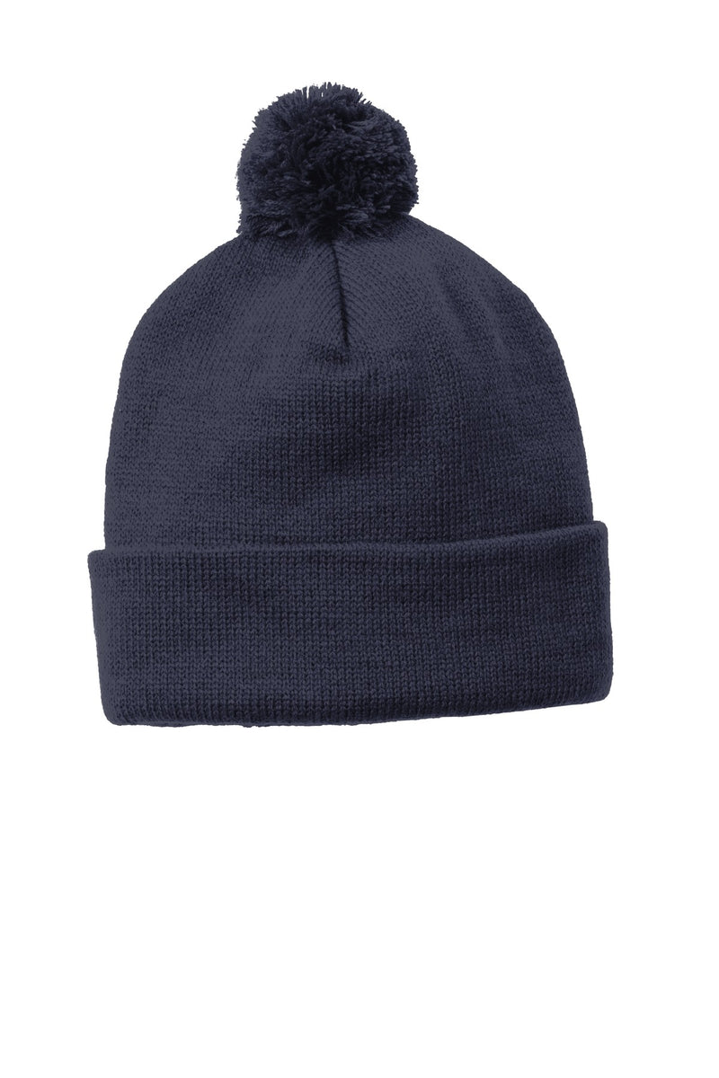 Sport-Tek  Solid Pom Pom Beanie - True Navy