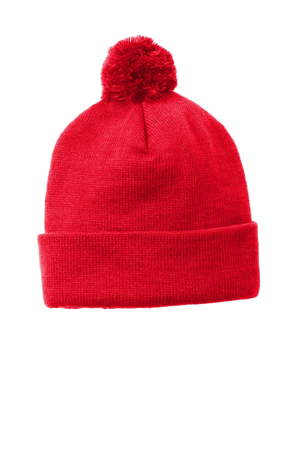 Sport-Tek  Solid Pom Pom Beanie - True Red