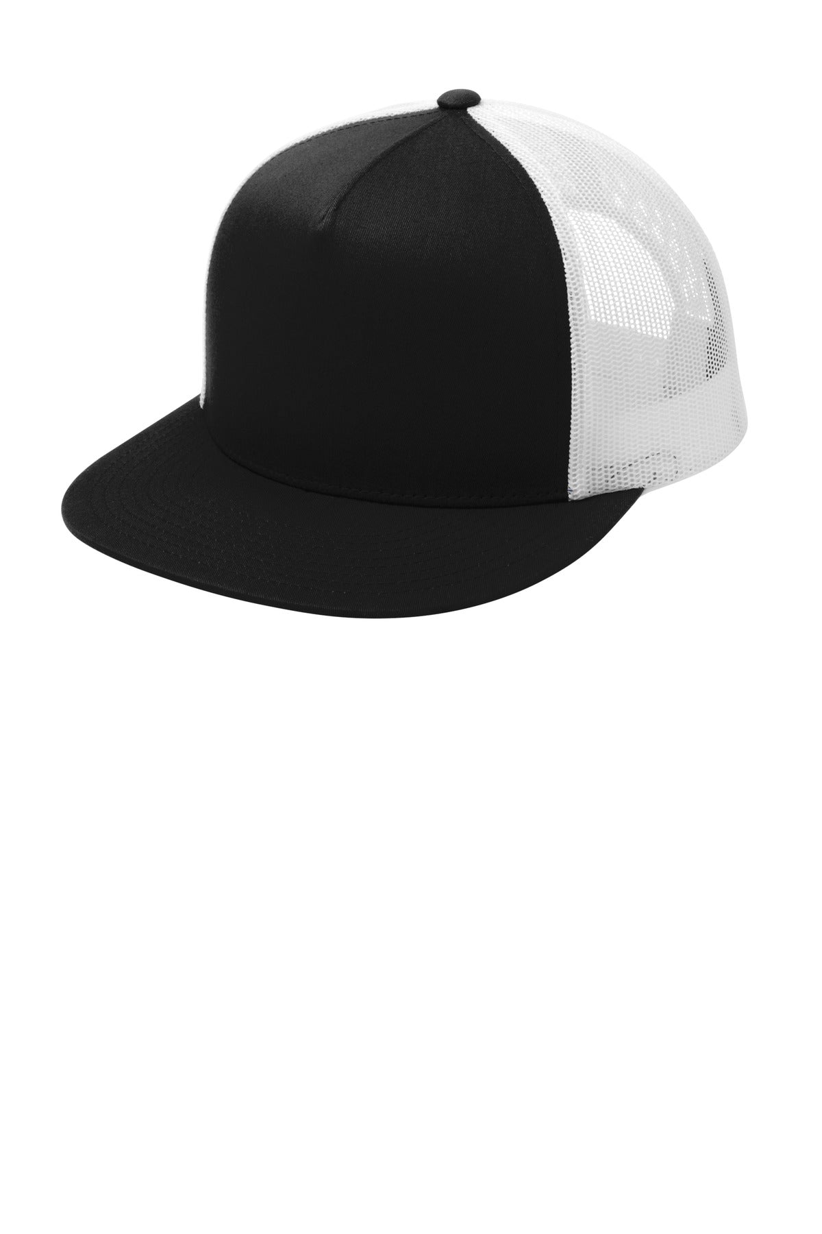 Sport-Tek YP Classics  5-Panel Classic Trucker Mesh Back Cap - Black/ White