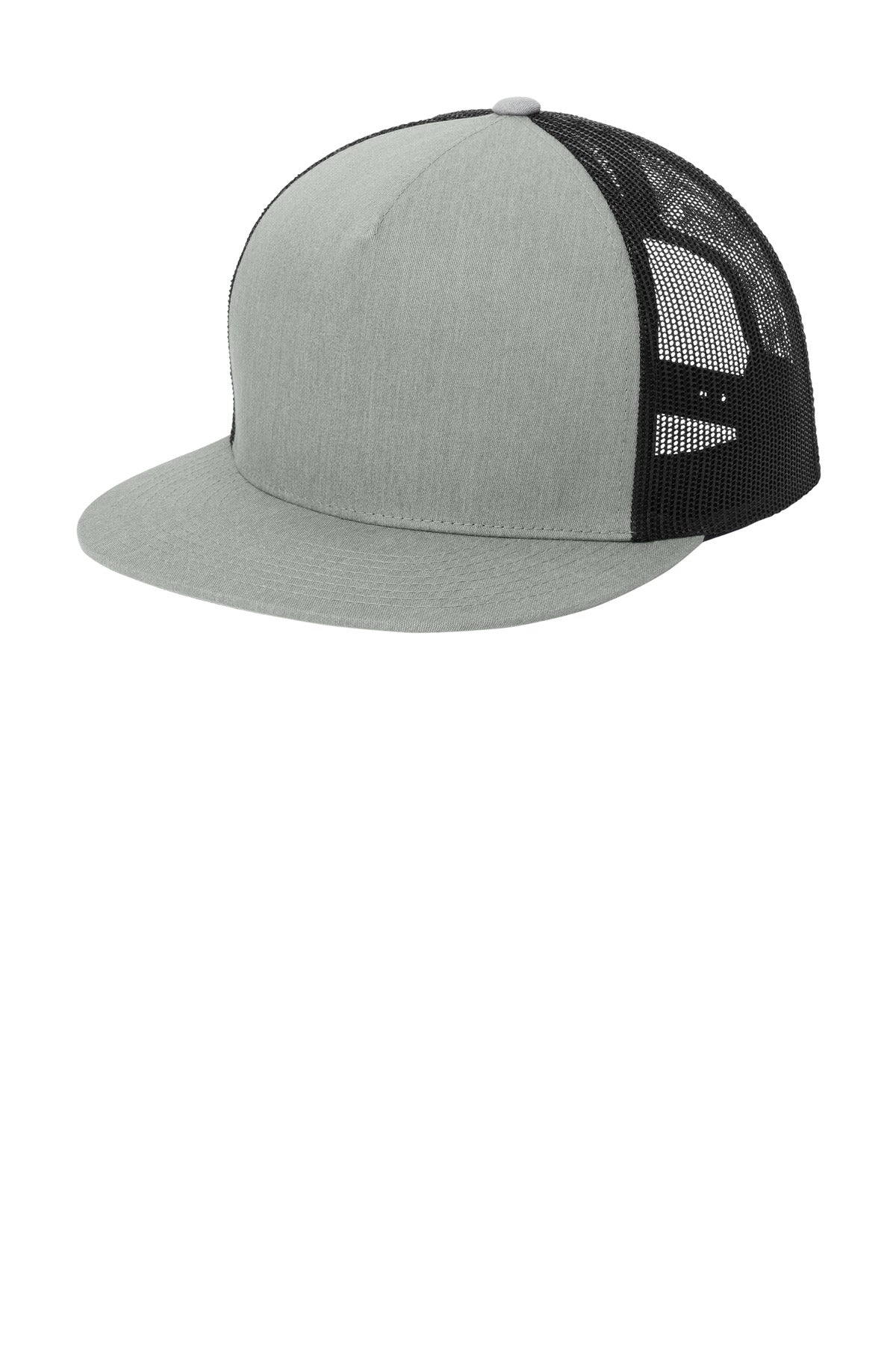 Sport-Tek YP Classics  5-Panel Classic Trucker Mesh Back Cap - Heather Grey/ Black