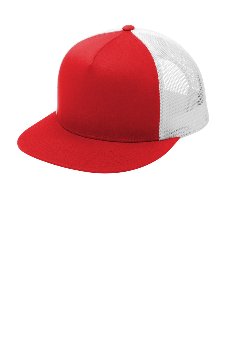 Sport-Tek YP Classics  5-Panel Classic Trucker Mesh Back Cap - True Red/ White
