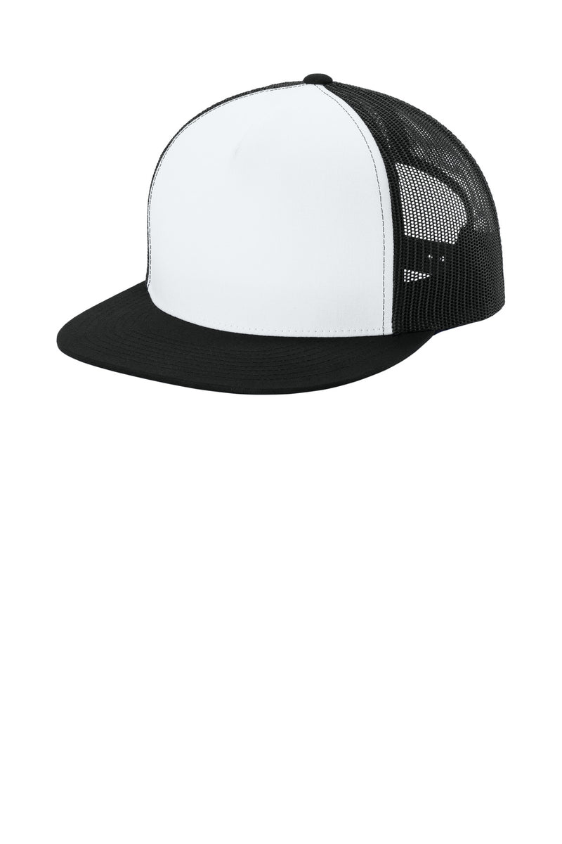 Sport-Tek YP Classics  5-Panel Classic Trucker Mesh Back Cap - White/ Black/ Black