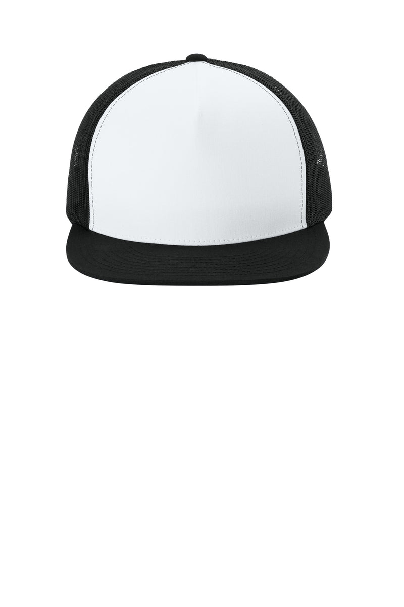 Sport-Tek YP Classics  5-Panel Classic Trucker Mesh Back Cap - White/ Black/ Black