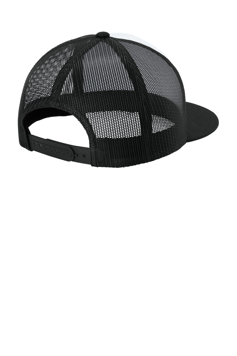 Sport-Tek YP Classics  5-Panel Classic Trucker Mesh Back Cap - White/ Black/ Black