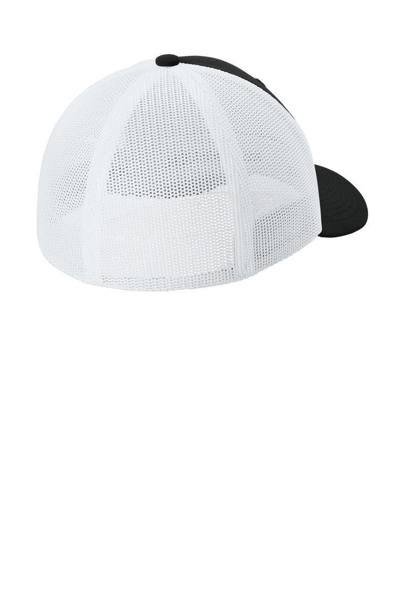 Sport-Tek Stretch-Tek Mesh Back Cap - Black/ White