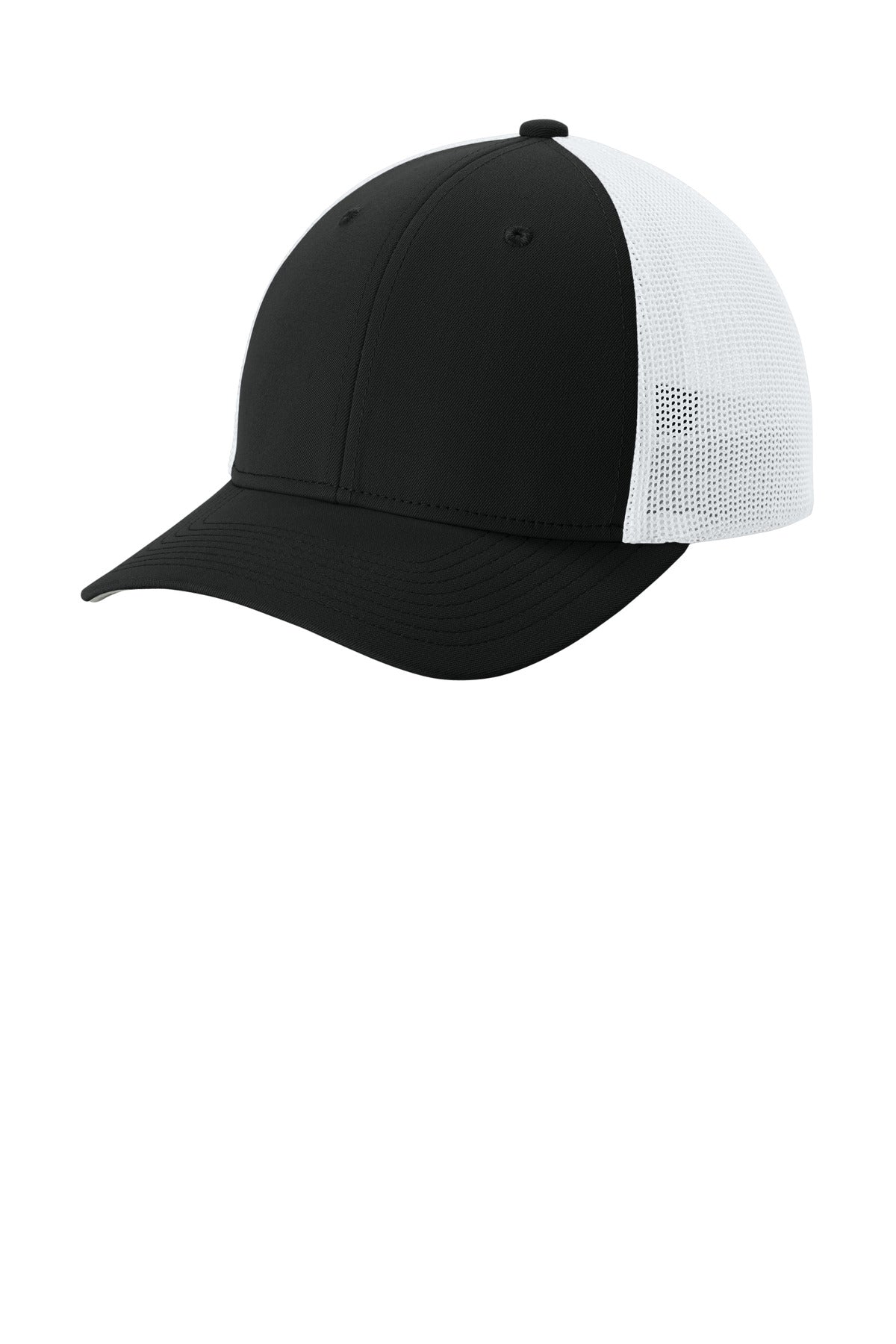 Sport-Tek Stretch-Tek Mesh Back Cap - Black/ White