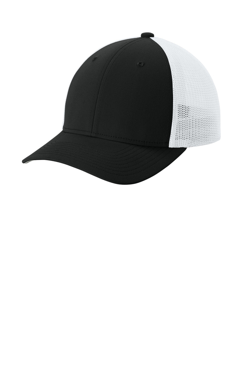 Sport-Tek Stretch-Tek Mesh Back Cap - Black/ White