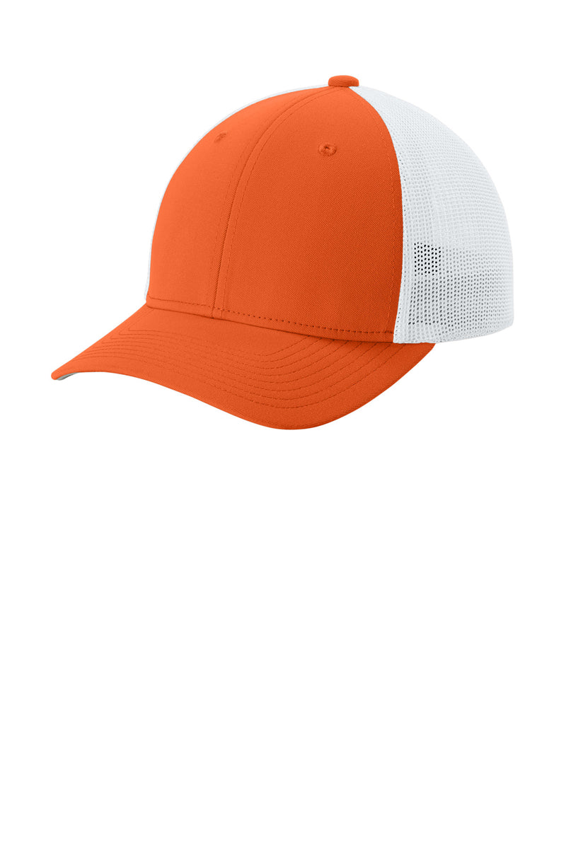 Sport-Tek Stretch-Tek Mesh Back Cap - Deep Orange/ White