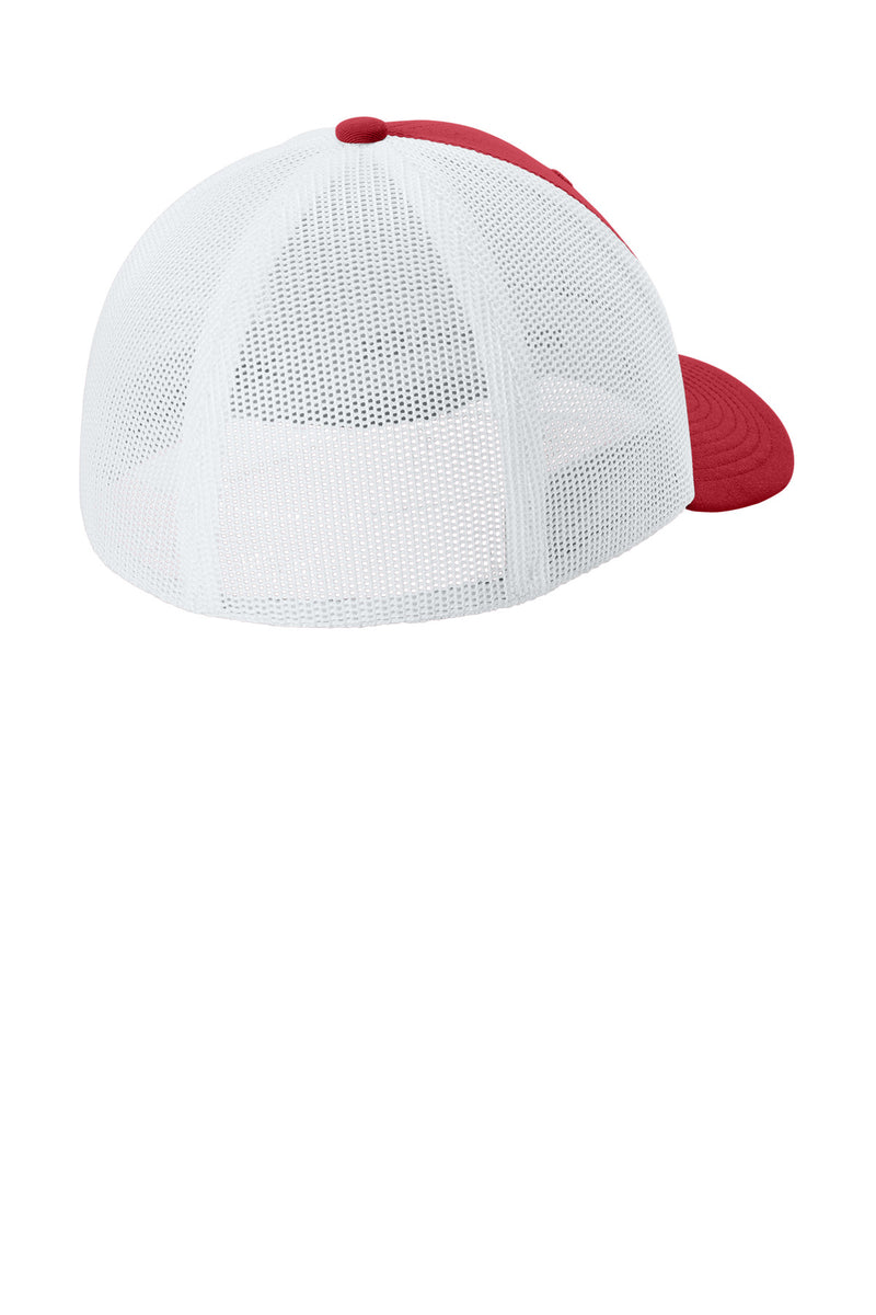 Sport-Tek Stretch-Tek Mesh Back Cap - Deep Red/ White