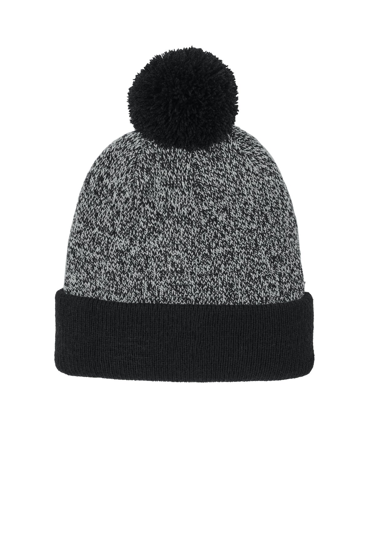 Sport-Tek Halftime Heather Pom Beanie - Black/ Silver