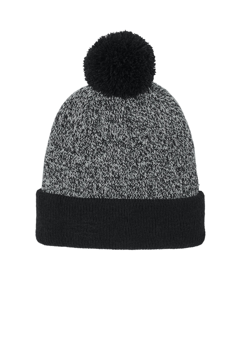 Sport-Tek Halftime Heather Pom Beanie - Black/ Silver