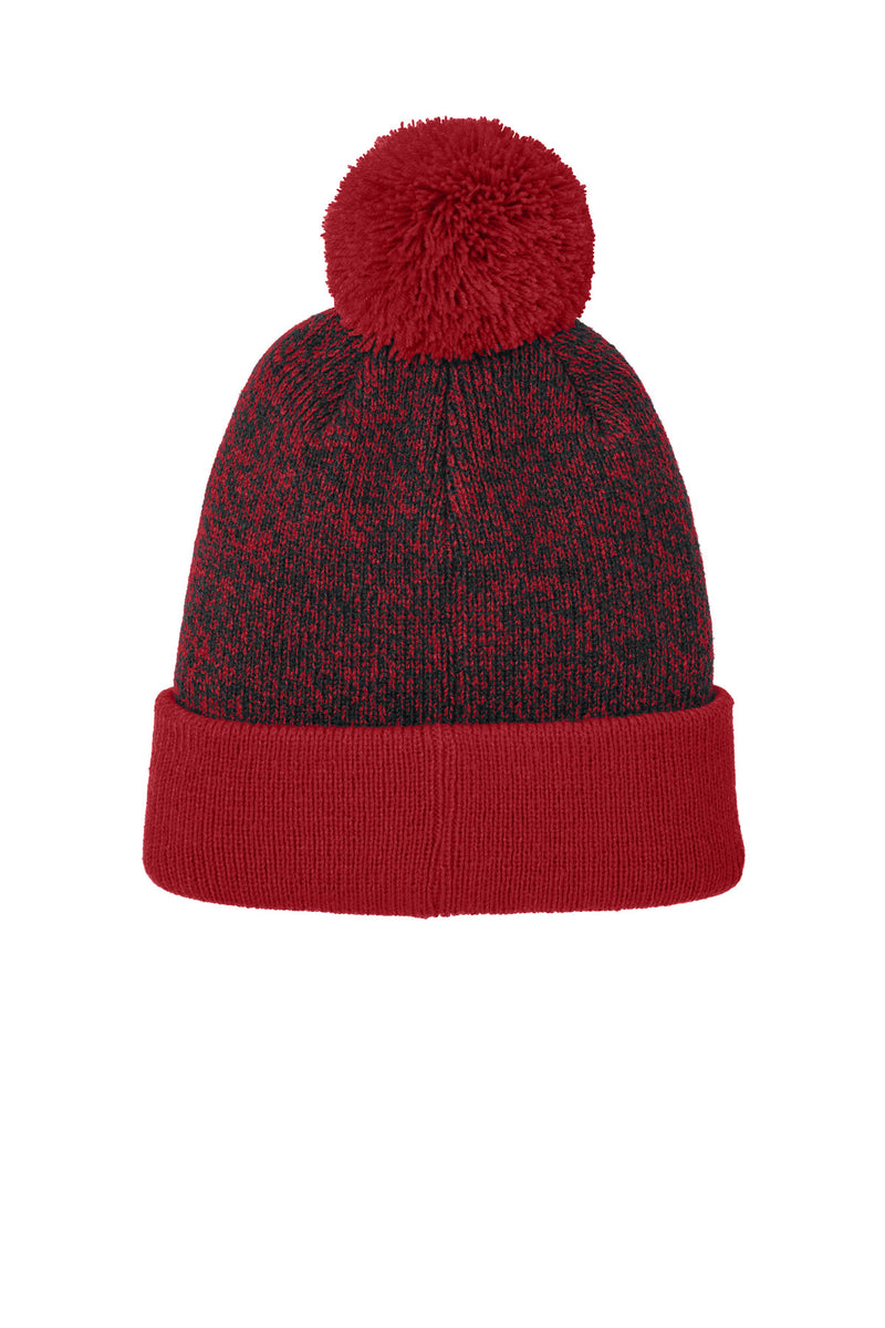 Sport-Tek Halftime Heather Pom Beanie - Deep Red/ Black