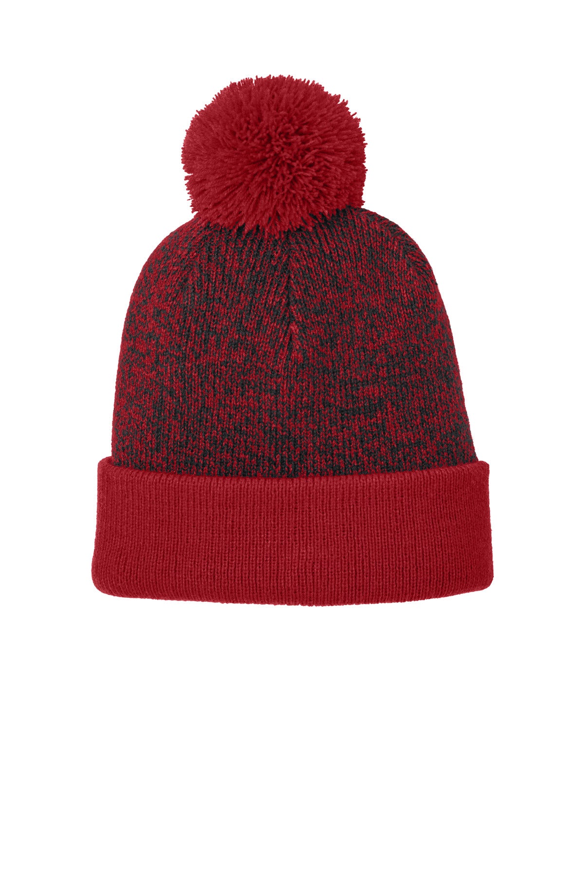 Sport-Tek Halftime Heather Pom Beanie - Deep Red/ Black