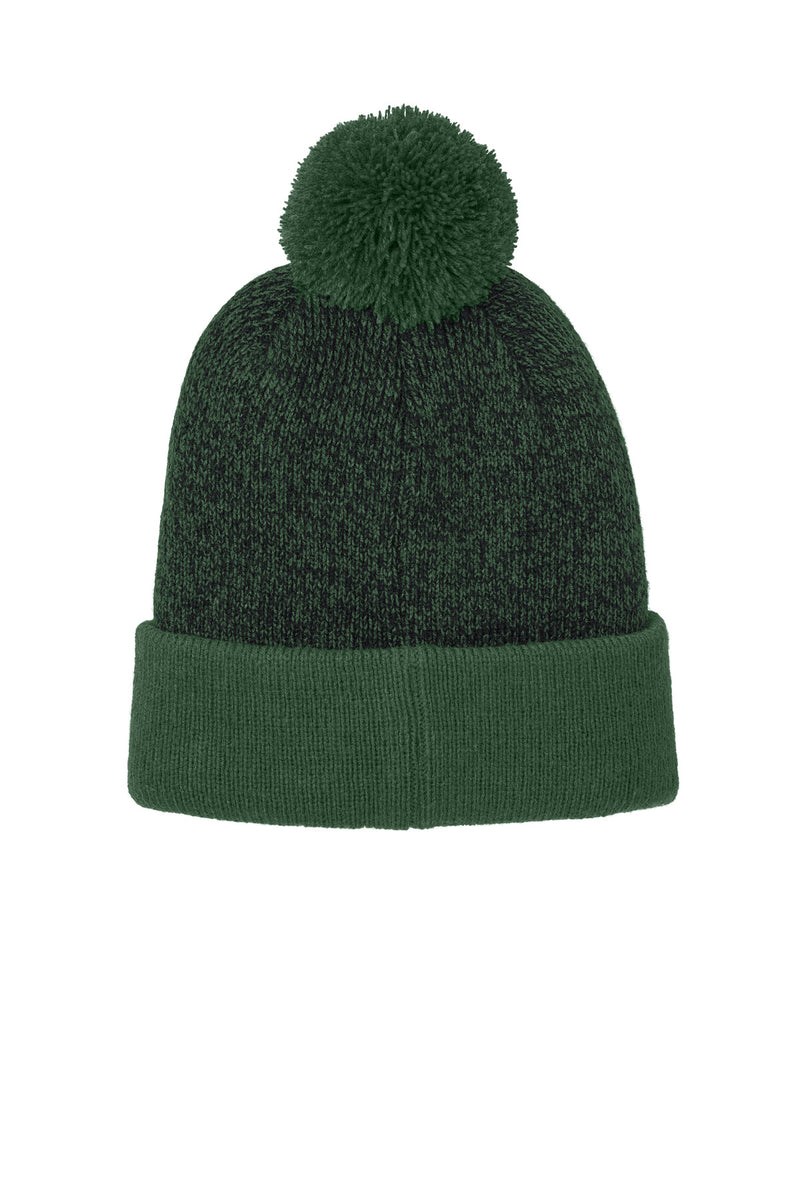 Sport-Tek Halftime Heather Pom Beanie - Forest Green/ Black