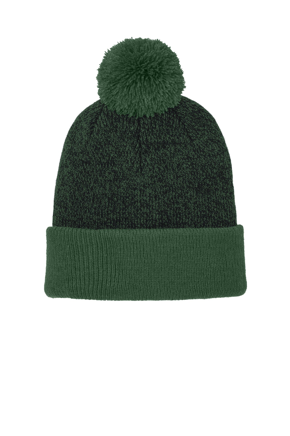 Sport-Tek Halftime Heather Pom Beanie - Forest Green/ Black