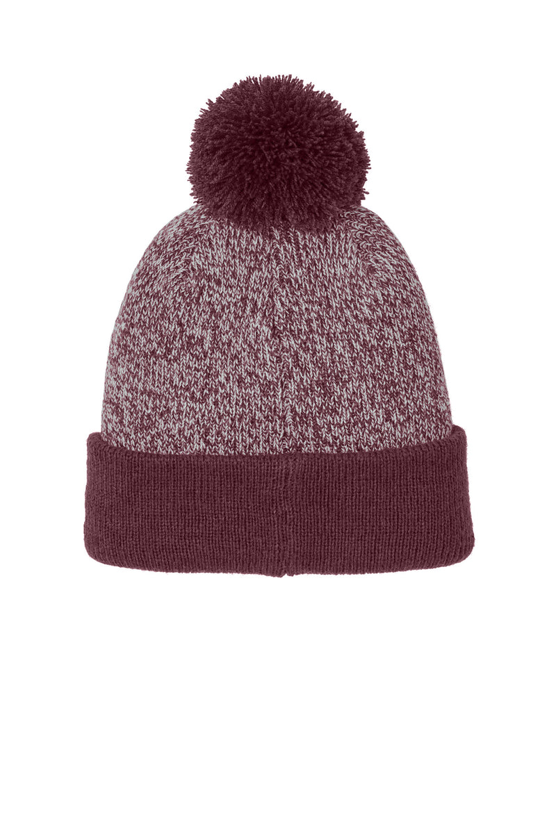 Sport-Tek Halftime Heather Pom Beanie - Maroon/ Silver