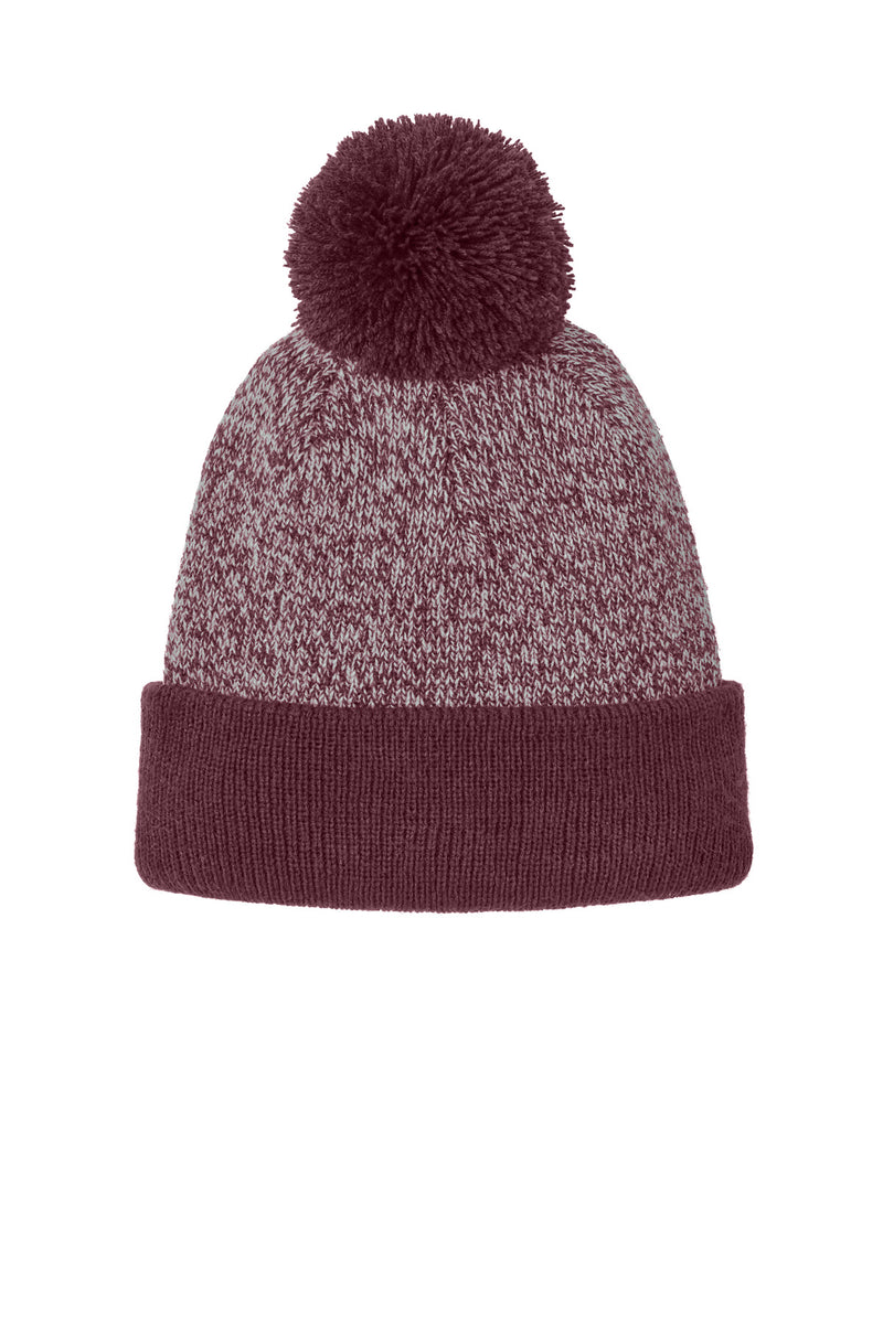 Sport-Tek Halftime Heather Pom Beanie - Maroon/ Silver