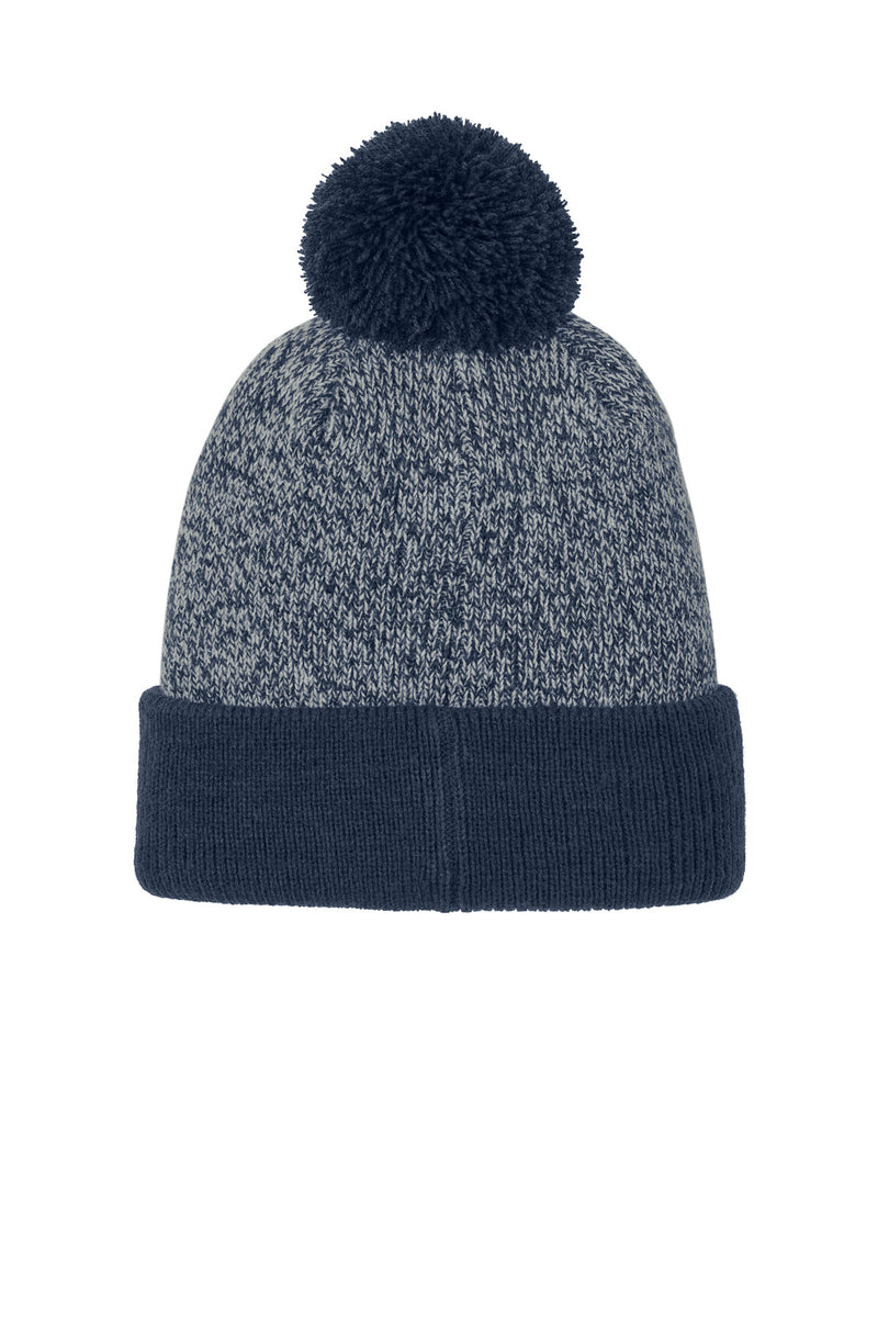 Sport-Tek Halftime Heather Pom Beanie - True Navy/ Silver