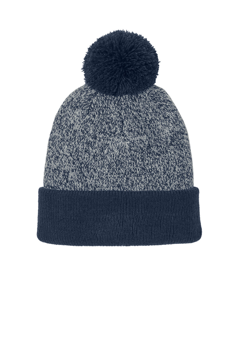 Sport-Tek Halftime Heather Pom Beanie - True Navy/ Silver