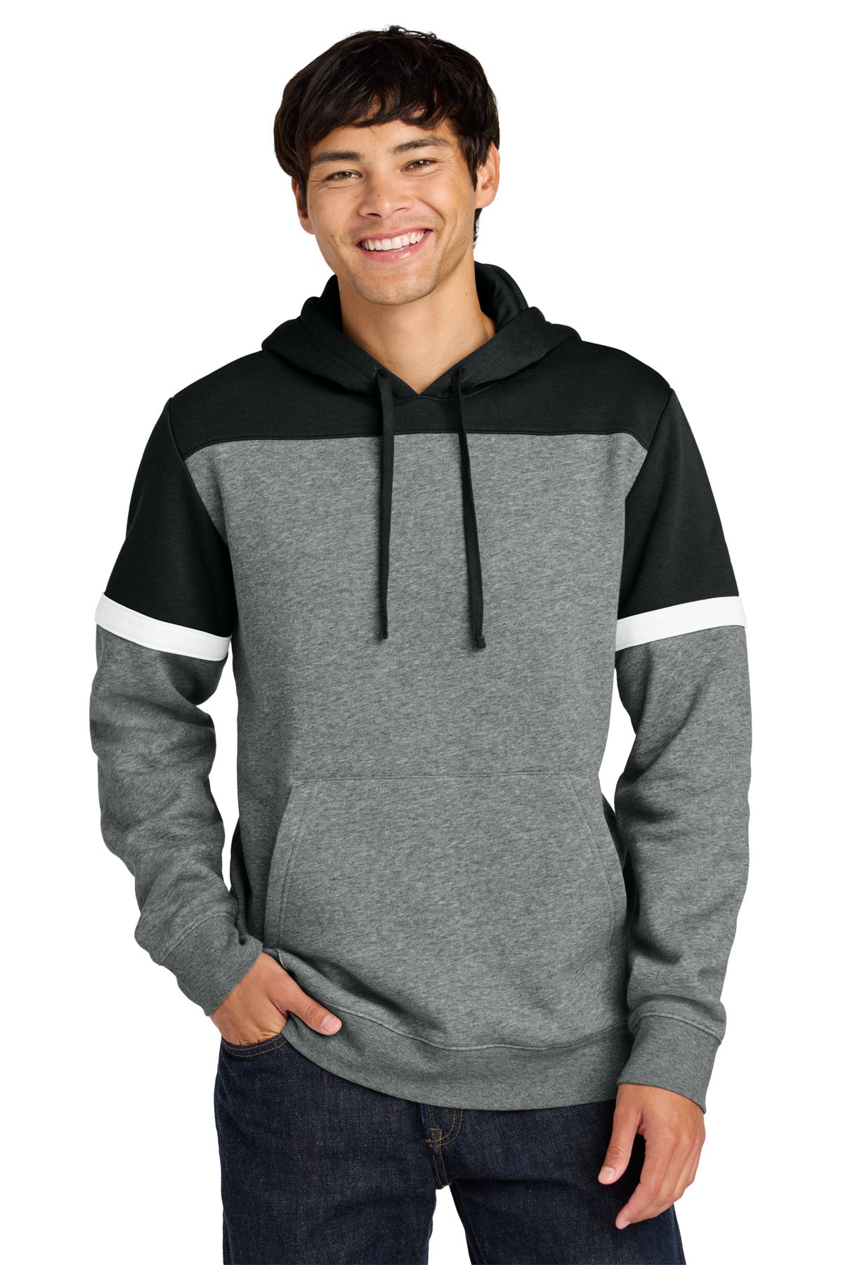Sport-Tek Drive Fleece Colorblock Hoodie - Black/ Vintage Heather