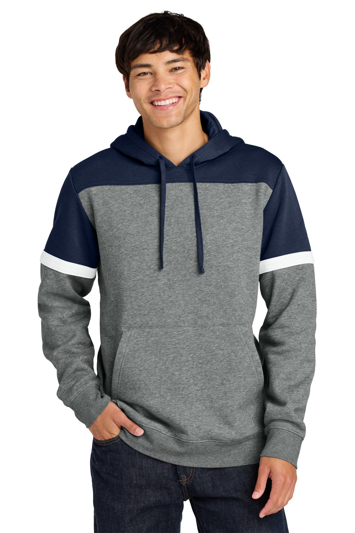 Sport-Tek Drive Fleece Colorblock Hoodie - True Navy/ Vintage Heather