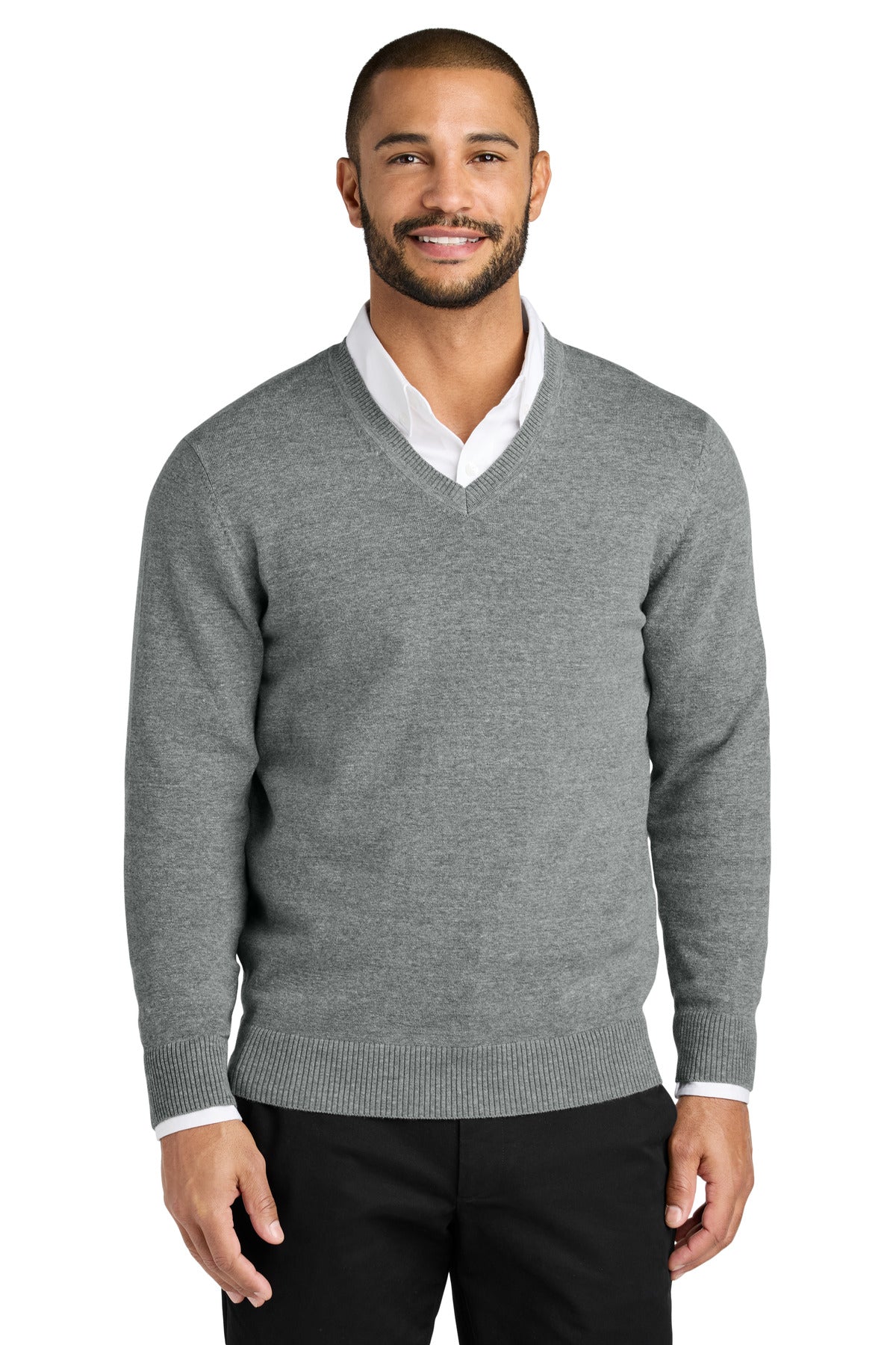Port Authority Easy Care V-Neck Sweater - Medium Heather Grey