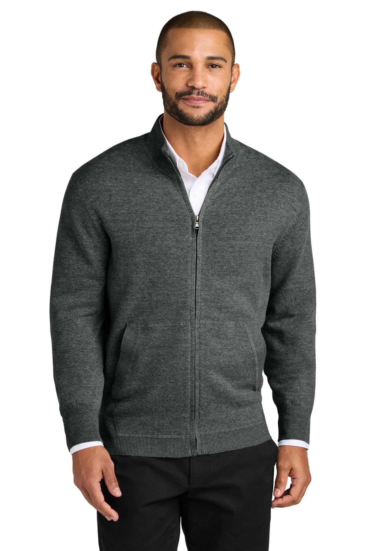 Port Authority Easy Care Full-Zip Sweater - Charcoal Heather