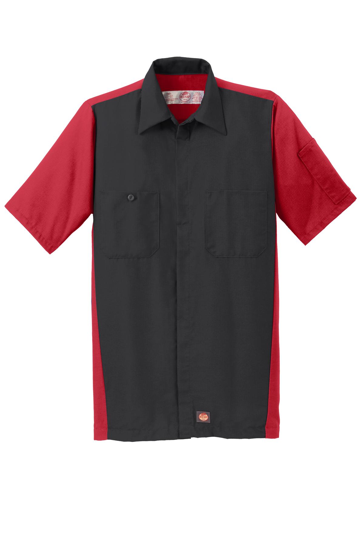 Red Kap Short Sleeve Ripstop Crew Shirt - Black/ Red