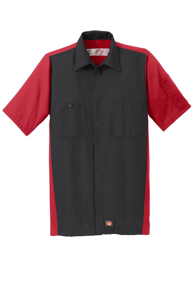 Red Kap Short Sleeve Ripstop Crew Shirt - Black/ Red