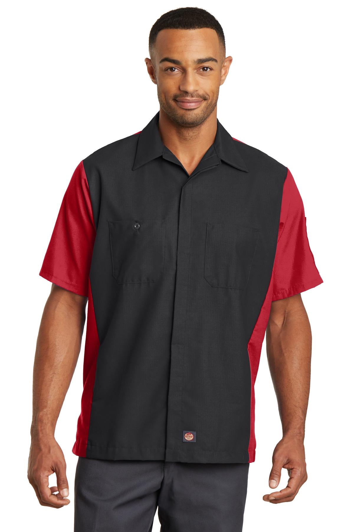 Red Kap Short Sleeve Ripstop Crew Shirt - Black/ Red
