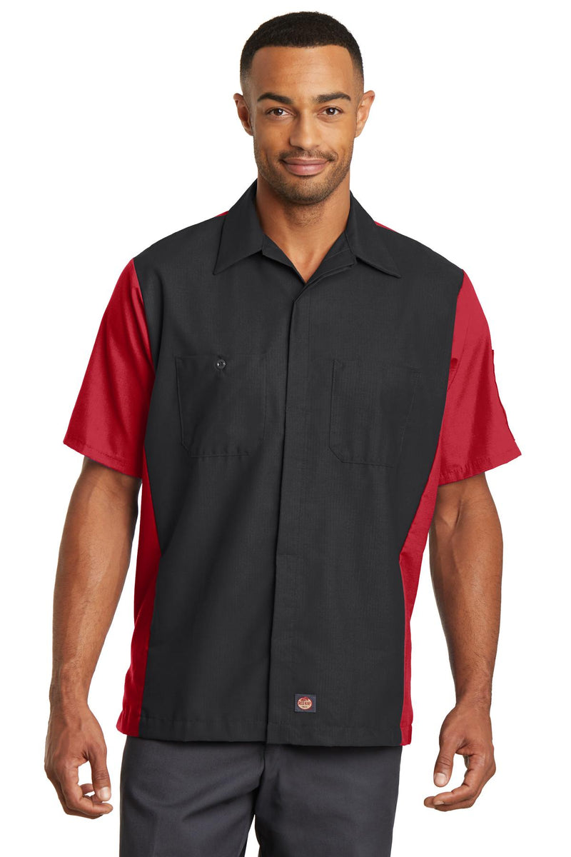 Red Kap Short Sleeve Ripstop Crew Shirt - Black/ Red