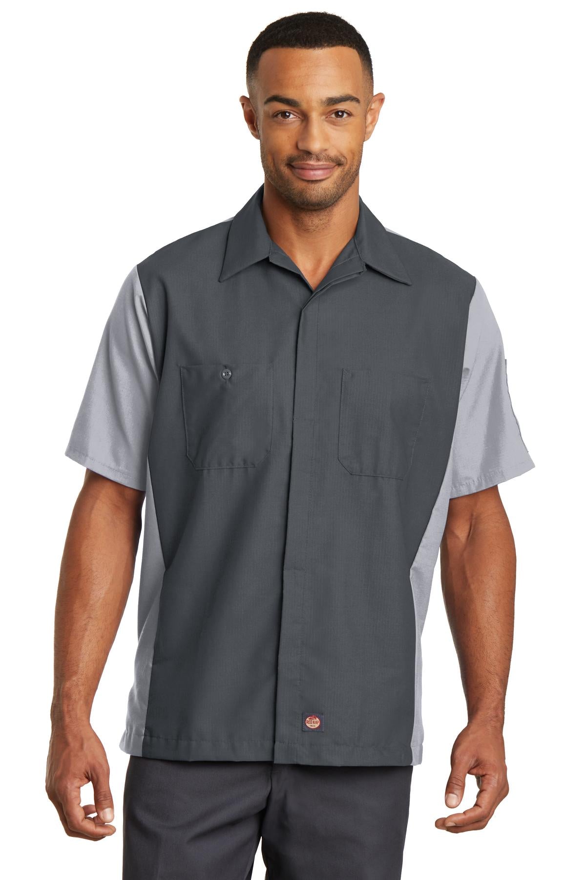 Red Kap Short Sleeve Ripstop Crew Shirt - Charcoal/ Light Grey