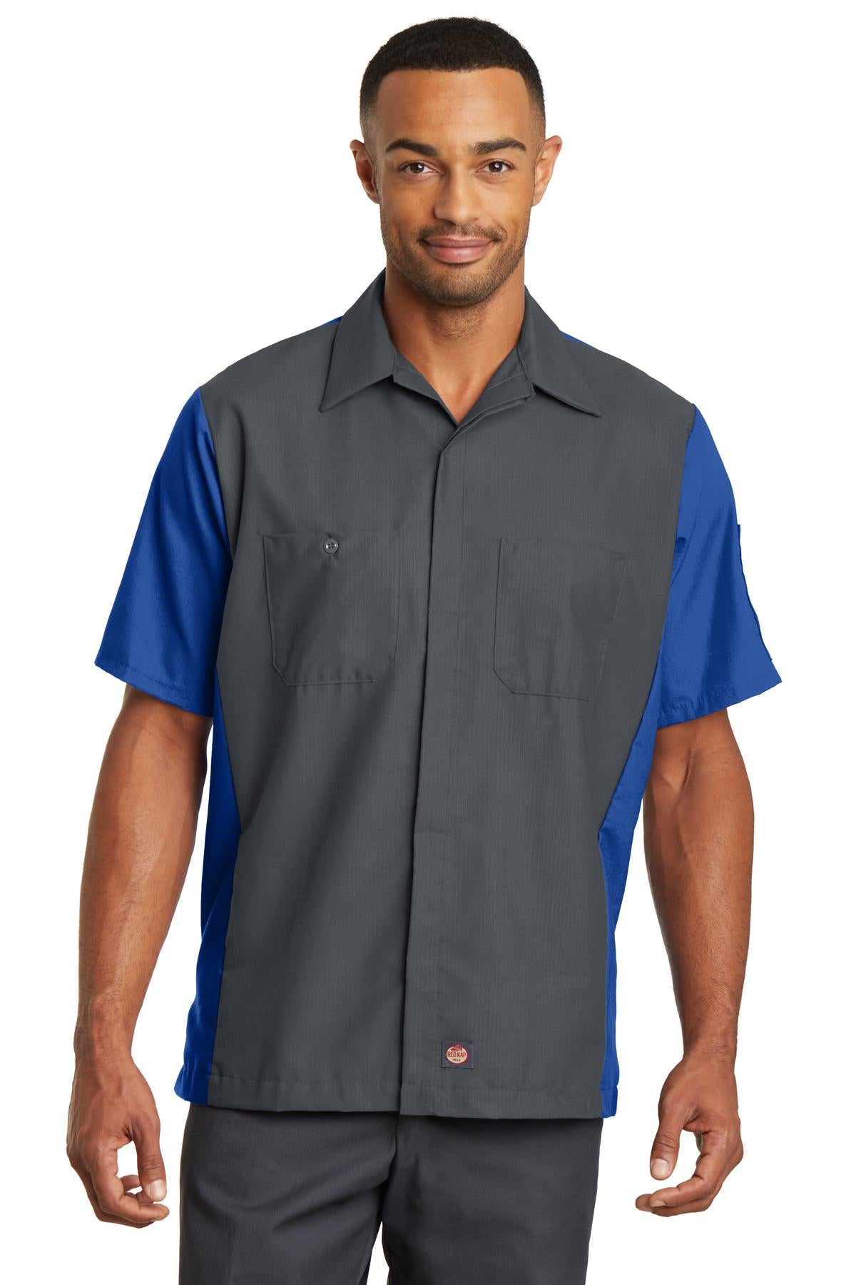 Red Kap Short Sleeve Ripstop Crew Shirt - Charcoal/ Royal
