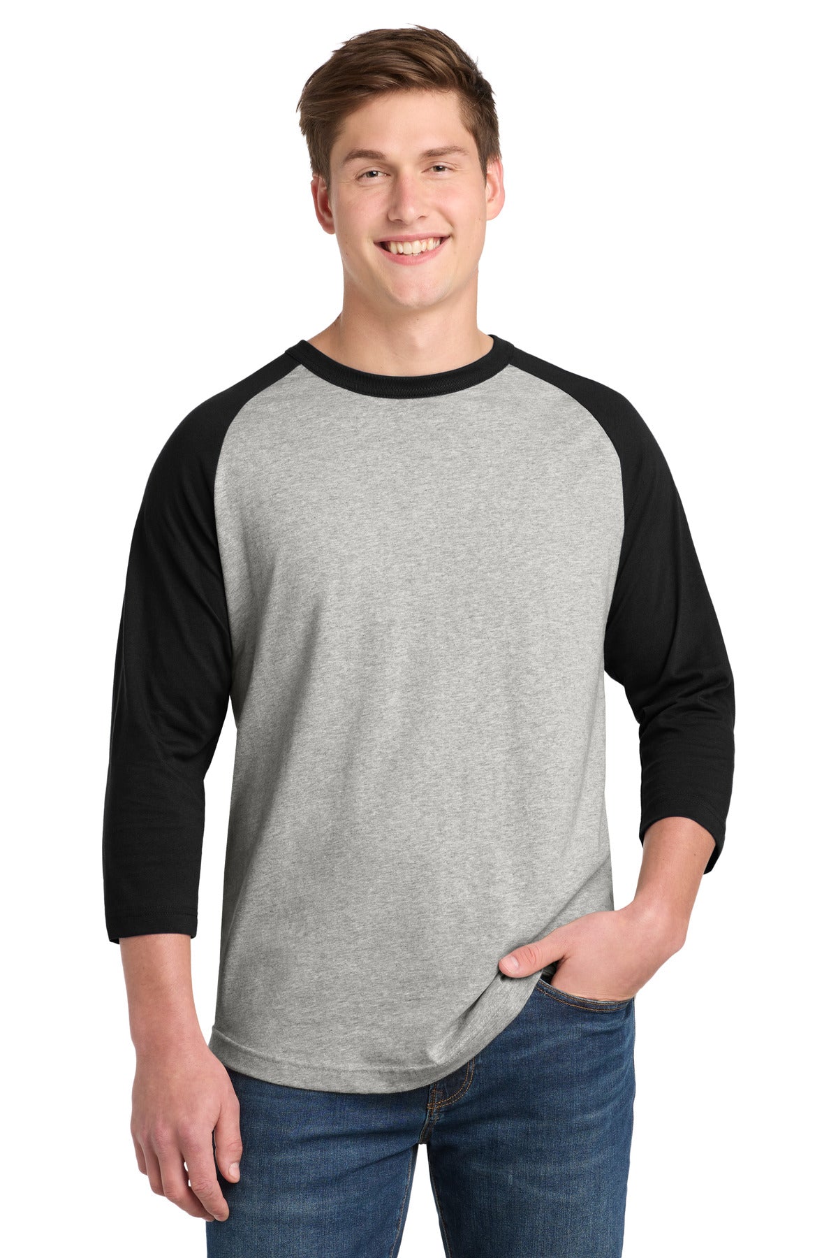 Sport-Tek Colorblock Raglan Jersey - Heather Grey/ Black